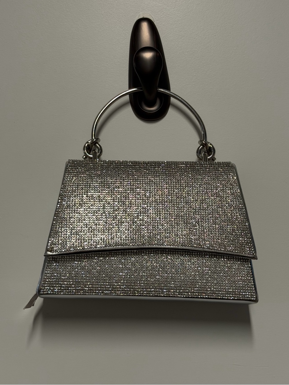NWT ALDO Felisiax Silver Rhinestone Top Handle Evening Bag Clutch Crossbody